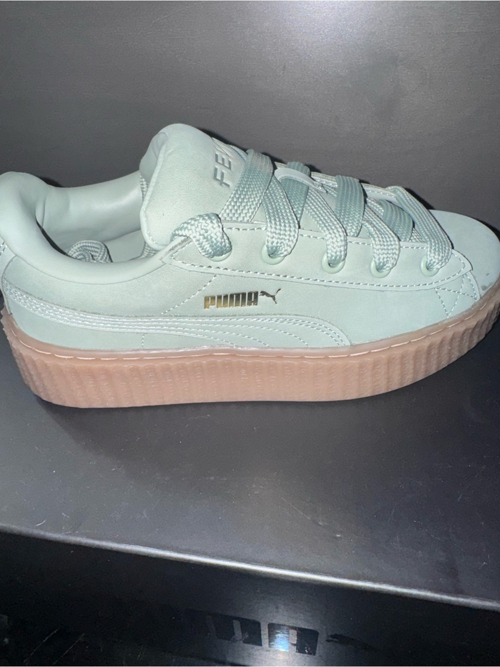 Puma Kids Mint Green Low-Top Sneaker with Gold Logo Brans New! - Picture 8 of 15
